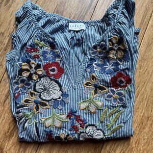 Velvet by Graham & Spencer Women's Melia Chambray Stripe with Antique Embroidery